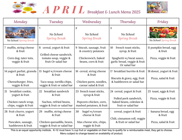 April Menu April Menu